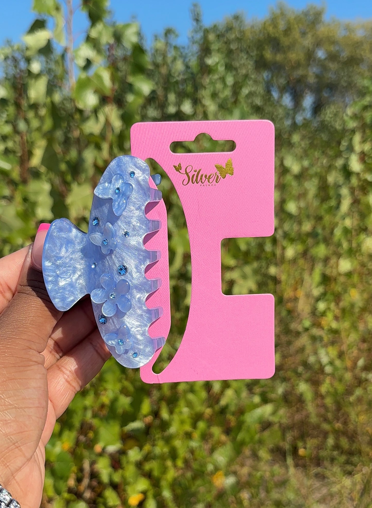 ✨ Floral Rhinestone Hair Claw Clip