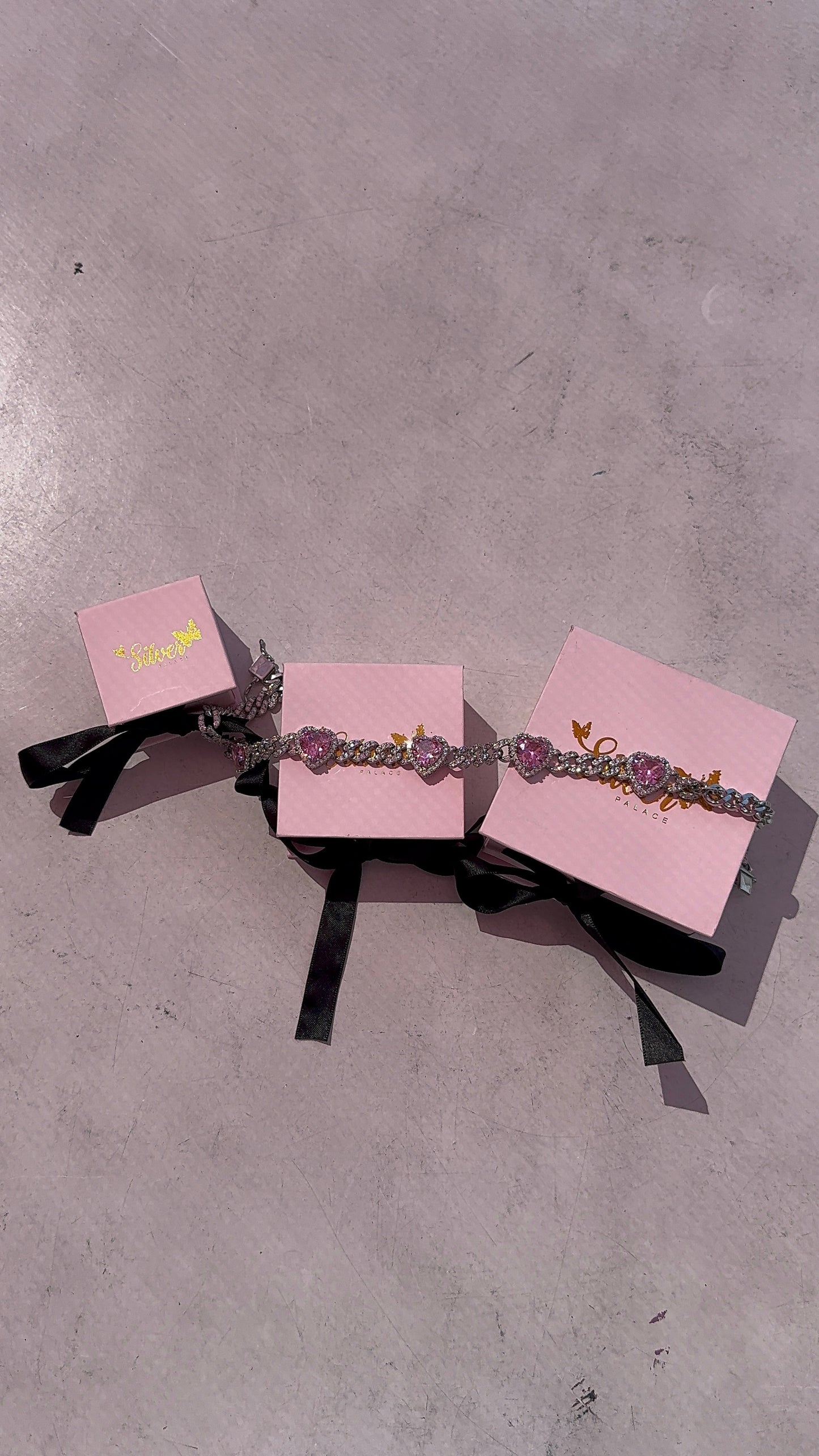 Diamond pink hearts anklet