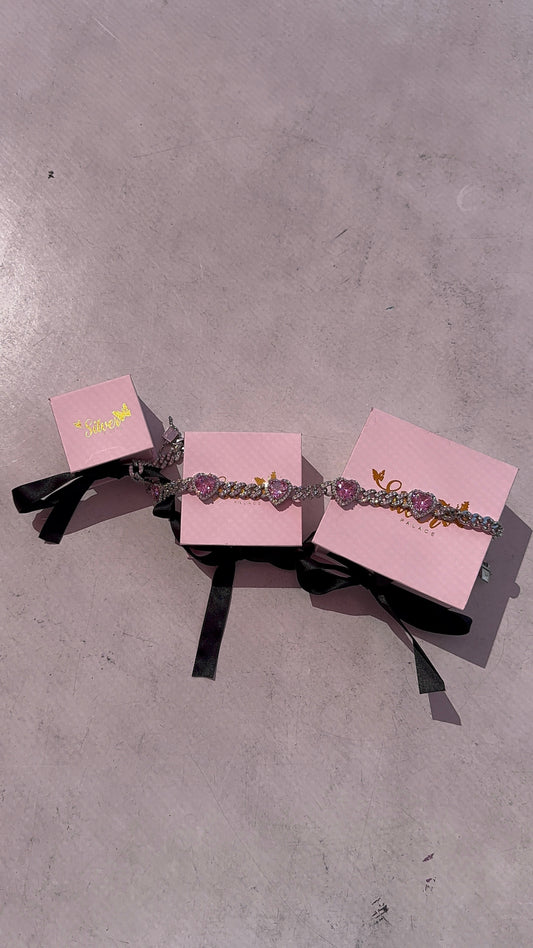 Diamond pink hearts anklet