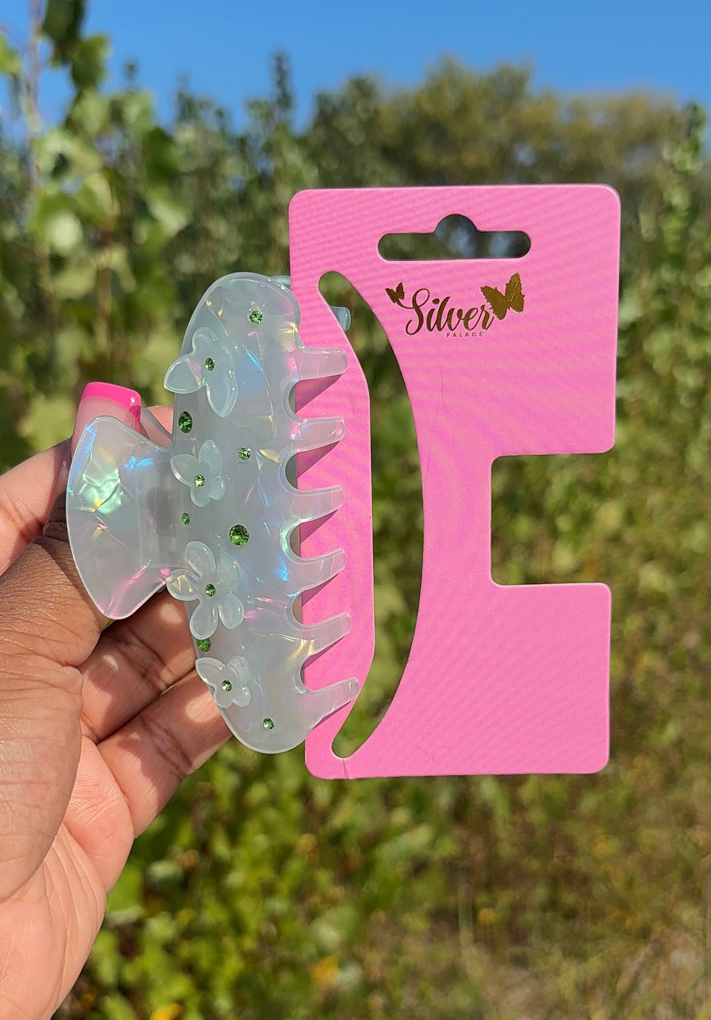 ✨ Floral Rhinestone Hair Claw Clip