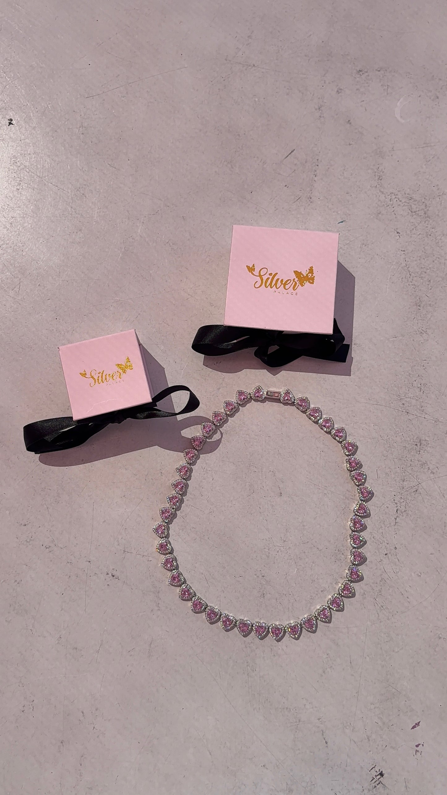 Diamond pink hearts chain
